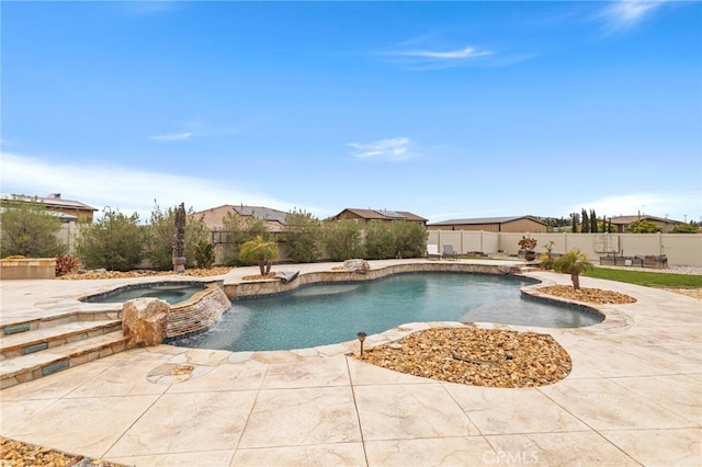 30404 Canyon Point Cir, Menifee, CA 92584 - view of pool with a fenced backyard, a patio, and a pool with connected hot tub