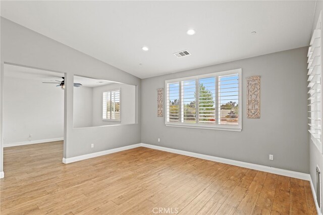 30404 Canyon Point Cir, Menifee, CA 92584 - spare room featuring ceiling fan, light wood-style flooring, recessed lighting, and lofted ceiling