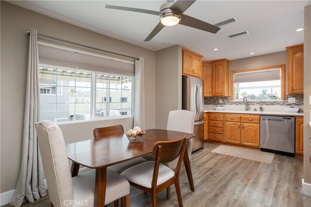 26872 Vista Del Mar, Dana Point, CA 92624 - dining area with recessed lighting, ceiling fan, visible vents, and light wood-type flooring