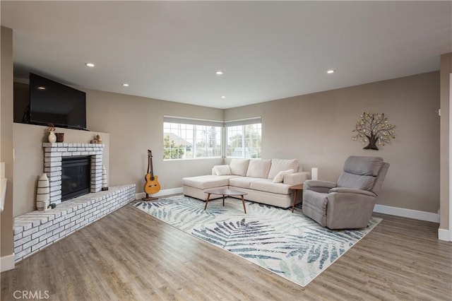 26872 Vista Del Mar, Dana Point, CA 92624 - living room with baseboards, a fireplace, recessed lighting, and wood finished floors