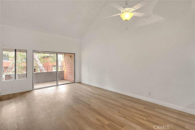 348 S Prospectors Rd Unit 8, Diamond Bar, CA 91765 - spare room featuring baseboards, wood finished floors, vaulted ceiling, and ceiling fan