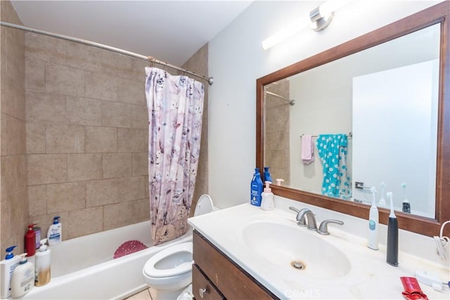 full bathroom with vanity, toilet, and shower / bath combo