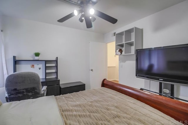 bedroom with ceiling fan and visible vents