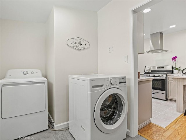 1234 N Pass Ave, Burbank, CA 91505 - laundry room featuring laundry area, recessed lighting, baseboards, and washing machine and dryer