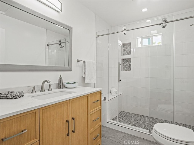 1234 N Pass Ave, Burbank, CA 91505 - full bath featuring vanity, toilet, tile patterned floors, and a stall shower