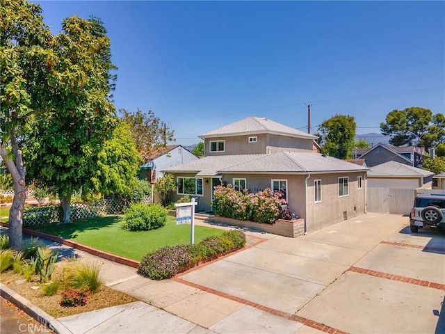 1234 N Pass Ave, Burbank, CA 91505 - view of front of home with roof with shingles, a front yard, fence, concrete driveway, and stucco siding