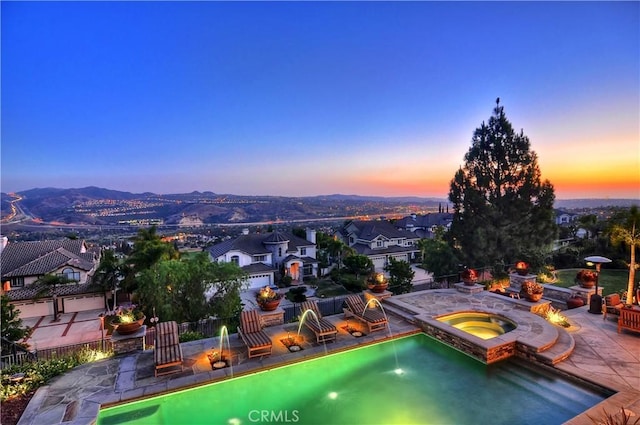 26930 Ironstone, Yorba Linda, CA 92887 - view of swimming pool featuring an in-ground hot tub, a patio area, and a mountain view
