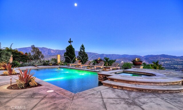 26930 Ironstone, Yorba Linda, CA 92887 - view of pool with a mountain view, an in-ground hot tub, fence, and a patio