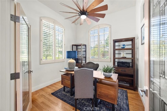 26930 Ironstone, Yorba Linda, CA 92887 - office area with a ceiling fan, plenty of natural light, light wood-type flooring, and baseboards