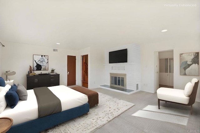 5884 Redondo Dr, Bonsall, CA 92003 - carpeted bedroom featuring recessed lighting and a glass covered fireplace