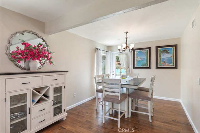 1452 Granada, Corona, CA 92878 - dining room with a chandelier, baseboards, and dark wood-type flooring