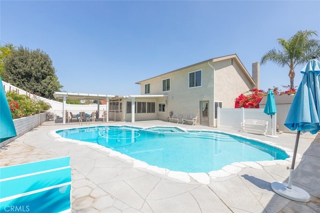 1452 Granada, Corona, CA 92878 - view of pool featuring a patio, a fenced backyard, and a pool with connected hot tub