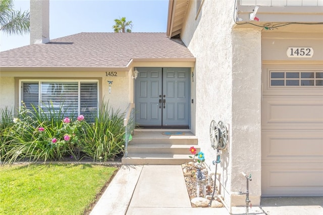 1452 Granada, Corona, CA 92878 - property entrance featuring stucco siding and roof with shingles