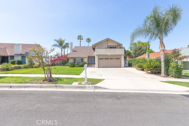 1452 Granada, Corona, CA 92878 - view of front of property featuring a garage, a balcony, concrete driveway, and a front lawn