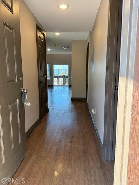 373 Davos Dr, Crestline, CA 92325 - hall with baseboards and dark wood-style floors