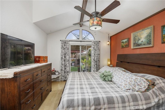 42065 Kaffirboom Ct, Temecula, CA 92591 - bedroom with access to exterior, vaulted ceiling, and ceiling fan