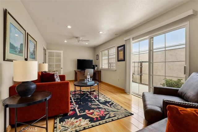 6192 Sierra Siena Rd, Irvine, CA 92603 - living room with a ceiling fan, baseboards, recessed lighting, and wood finished floors