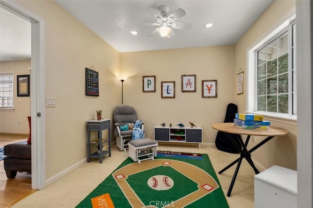 6192 Sierra Siena Rd, Irvine, CA 92603 - playroom featuring baseboards, a ceiling fan, and recessed lighting