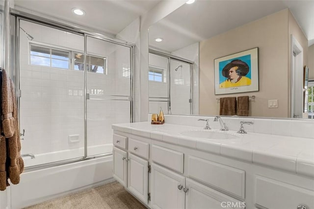 20 Delphinus Unit 20, Irvine, CA 92603 - bathroom with recessed lighting, enclosed tub / shower combo, and vanity