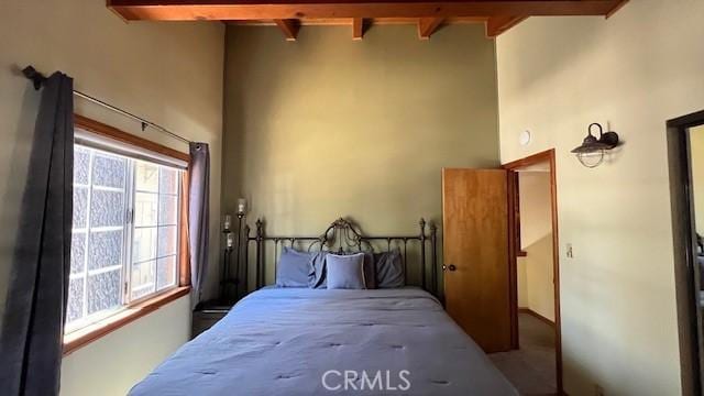 33411 Weeping Willow Dr, Green Valley Lake, CA 92341 - bedroom featuring beam ceiling