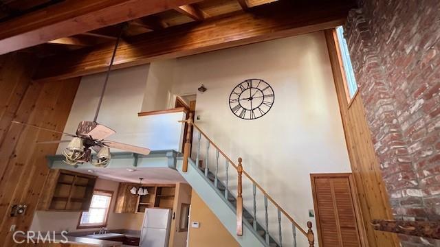 33411 Weeping Willow Dr, Green Valley Lake, CA 92341 - staircase with beamed ceiling