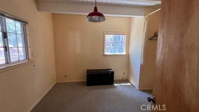 33411 Weeping Willow Dr, Green Valley Lake, CA 92341 - unfurnished room with carpet floors, beam ceiling, and baseboards