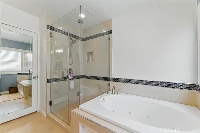544 Calle Mayor, Redondo Beach, CA 90277 - full bathroom with a jetted tub, a shower stall, and tile patterned flooring