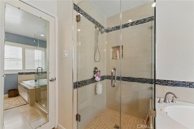 544 Calle Mayor, Redondo Beach, CA 90277 - full bath with a bath, a stall shower, and tile patterned flooring