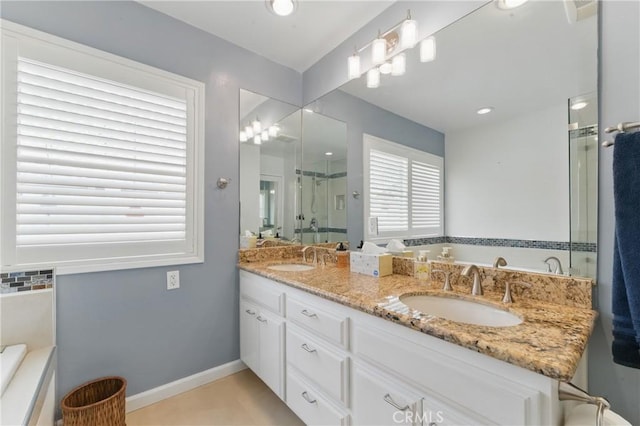 544 Calle Mayor, Redondo Beach, CA 90277 - bathroom with a stall shower, double vanity, and a bath