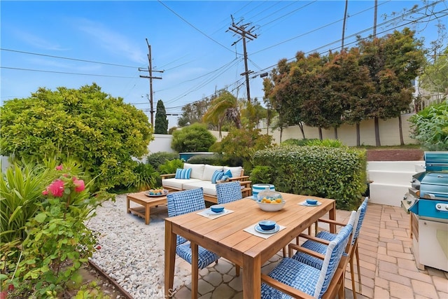 544 Calle Mayor, Redondo Beach, CA 90277 - fenced backyard featuring a patio area, a grill, and an outdoor hangout area