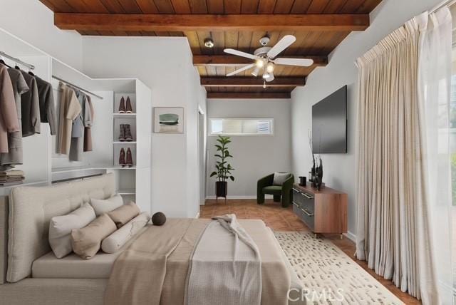 544 Calle Mayor, Redondo Beach, CA 90277 - bedroom with a wood ceiling with exposed beams and multiple windows