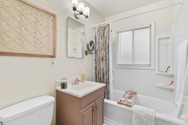 4580 60th St, San Diego, CA 92115 - full bathroom with vanity, toilet, and shower / bathtub combination with curtain