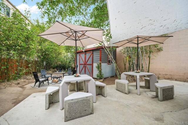 4580 60th St, San Diego, CA 92115 - fenced backyard featuring a patio, outdoor dining area, and an outdoor fire pit