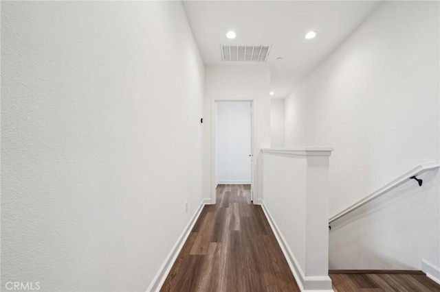 3860 S Oasis Paseo Unit 7, Ontario, CA 91761 - hallway featuring recessed lighting, visible vents, wood finished floors, and an upstairs landing