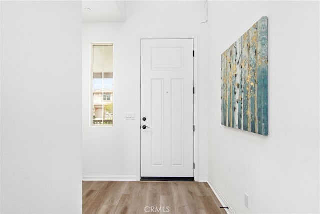 entryway featuring baseboards and wood finished floors
