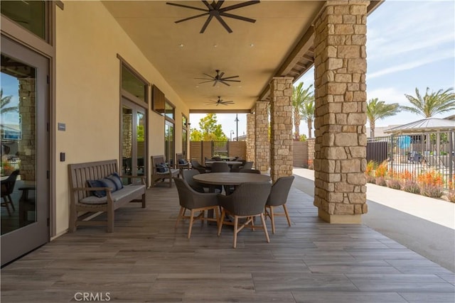 32189 Dymondia Way, Temecula, CA 92591 - view of patio with fence, outdoor dining area, and a ceiling fan