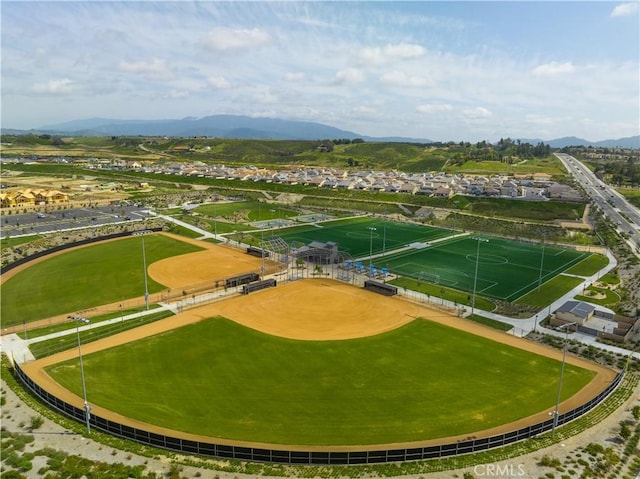 aerial view featuring a residential view and a mountain view