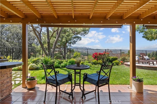24239 Bella Ct, Newhall, CA 91321 - view of patio / terrace with a pergola and a mountain view