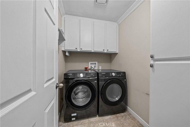 24239 Bella Ct, Newhall, CA 91321 - laundry room with separate washer and dryer, cabinet space, and light tile patterned floors
