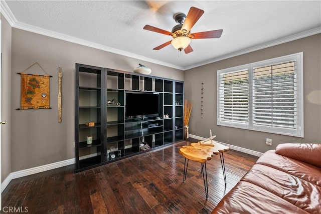 24239 Bella Ct, Newhall, CA 91321 - living room with hardwood / wood-style floors, a ceiling fan, and crown molding