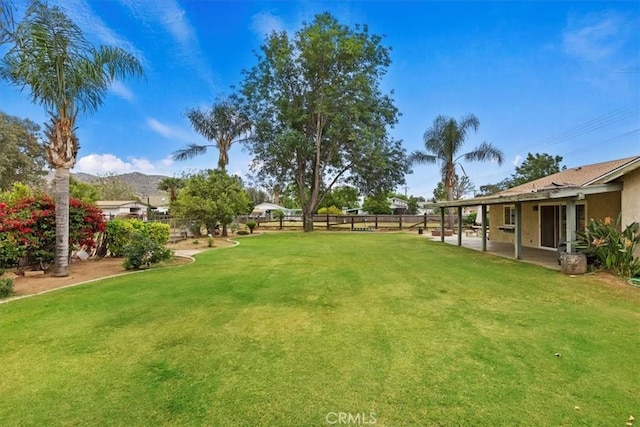 view of yard with a fenced backyard and a patio area
