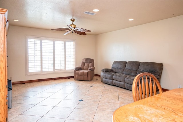 2136 Forbes Ave, Claremont, CA 91711 - living area with a ceiling fan, visible vents, baseboards, recessed lighting, and light tile patterned flooring