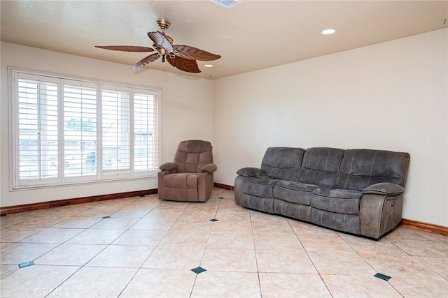 2136 Forbes Ave, Claremont, CA 91711 - living room featuring light tile patterned floors, ceiling fan, recessed lighting, and baseboards