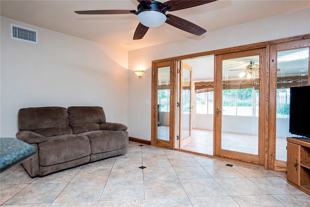 2136 Forbes Ave, Claremont, CA 91711 - living area featuring ceiling fan, visible vents, and light tile patterned floors