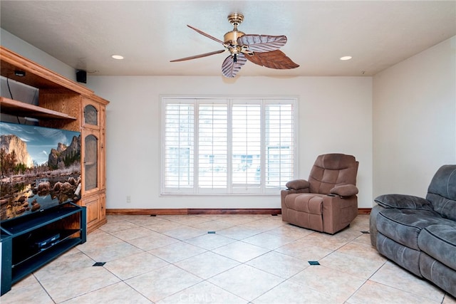 2136 Forbes Ave, Claremont, CA 91711 - living area with recessed lighting, a ceiling fan, baseboards, and light tile patterned floors