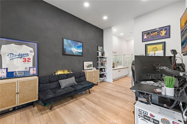 112 Cinnamon Teal, Aliso Viejo, CA 92656 - office with an accent wall, wood finished floors, and recessed lighting