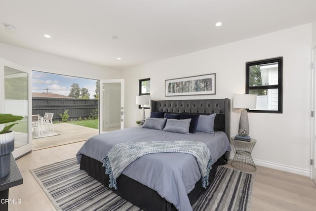 313 N Sunnyside Ave, Sierra Madre, CA 91024 - bedroom with baseboards, recessed lighting, light wood-style flooring, and access to exterior