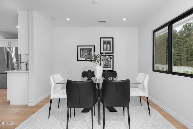 313 N Sunnyside Ave, Sierra Madre, CA 91024 - dining room with light wood-style floors, recessed lighting, baseboards, and visible vents