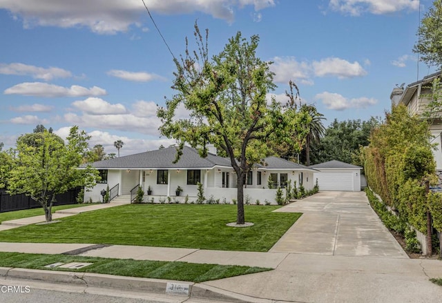 313 N Sunnyside Ave, Sierra Madre, CA 91024 - single story home with concrete driveway, an outdoor structure, and a front yard
