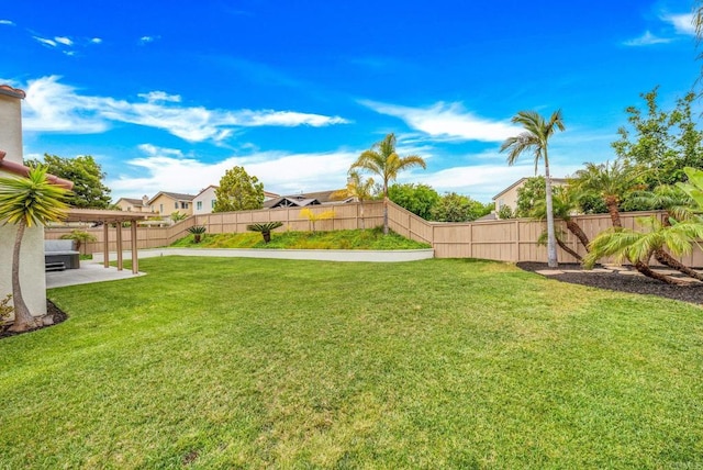 view of yard featuring a fenced backyard and a patio area